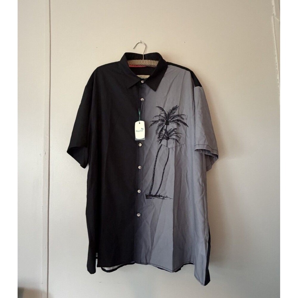Royaura Mens Shirt 5XL Gray & Black Hawaiian Button Up Casual Shirt NWT